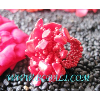 Stone Bead Finger Ring Red Coral